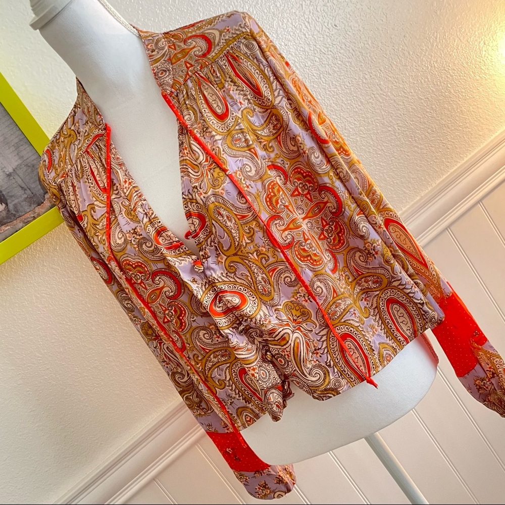 Free People Paisley Sorbet/Lilac Combo Satin Top